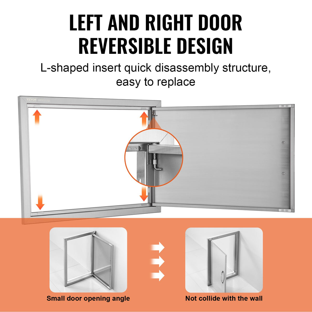VEVOR BBQ Access Door, 24W x 17H Inch Single Outdoor Kitchen Door, Stainless Steel Flush Mount Door, Wall Vertical Door with Handle, for BBQ Island, Grilling Station, Outside Cabinet - DMMBSCJMYS24LQ87IV0 - view 5