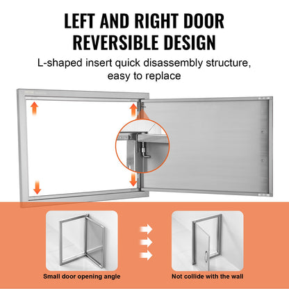VEVOR BBQ Access Door, 24W x 17H Inch Single Outdoor Kitchen Door, Stainless Steel Flush Mount Door, Wall Vertical Door with Handle, for BBQ Island, Grilling Station, Outside Cabinet - DMMBSCJMYS24LQ87IV0 - view 5