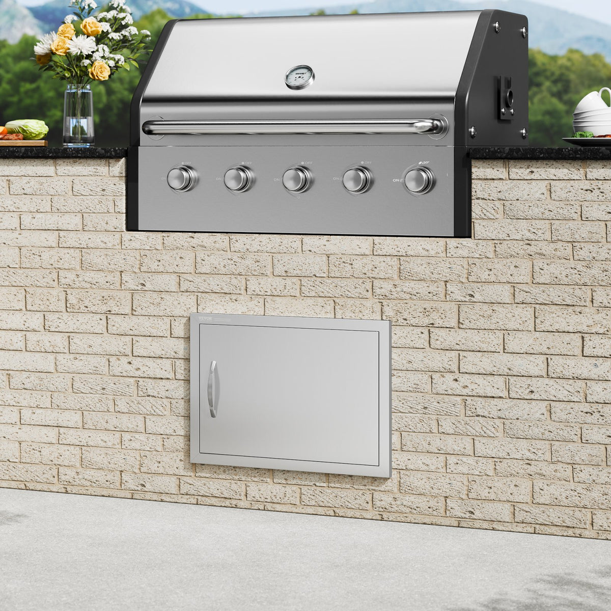 VEVOR BBQ Access Door, 24W x 17H Inch Single Outdoor Kitchen Door, Stainless Steel Flush Mount Door, Wall Vertical Door with Handle, for BBQ Island, Grilling Station, Outside Cabinet - DMMBSCJMYS24LQ87IV0 - view 9