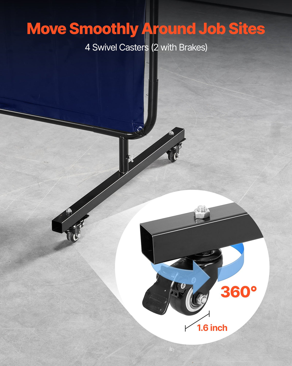 VEVOR Welding Screen with Frame, 6 x 8 FT Welding Curtain Screen, Flame-Resistant Vinyl Safety Protection Screens with Lockable Swivel Wheels & 6-Level UV Protection for Workshop/Industrial Use, Blue - DMPF1JZ68FTYFQJGS001V0 - view 4