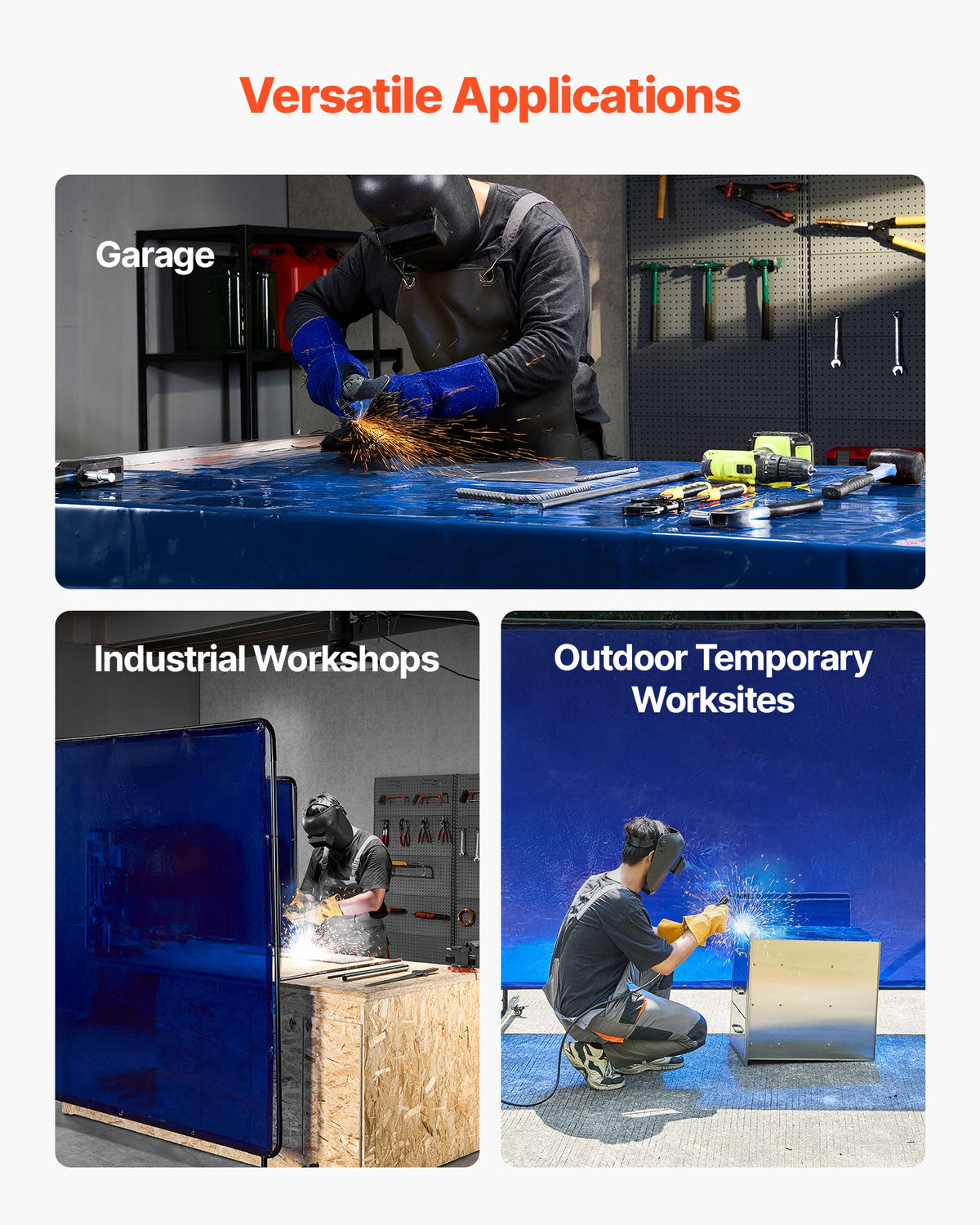 VEVOR Welding Screen with Frame, 6 x 8 FT Welding Curtain Screen, Flame-Resistant Vinyl Safety Protection Screens with Lockable Swivel Wheels & 6-Level UV Protection for Workshop/Industrial Use, Blue - DMPF1JZ68FTYFQJGS001V0 - view 7