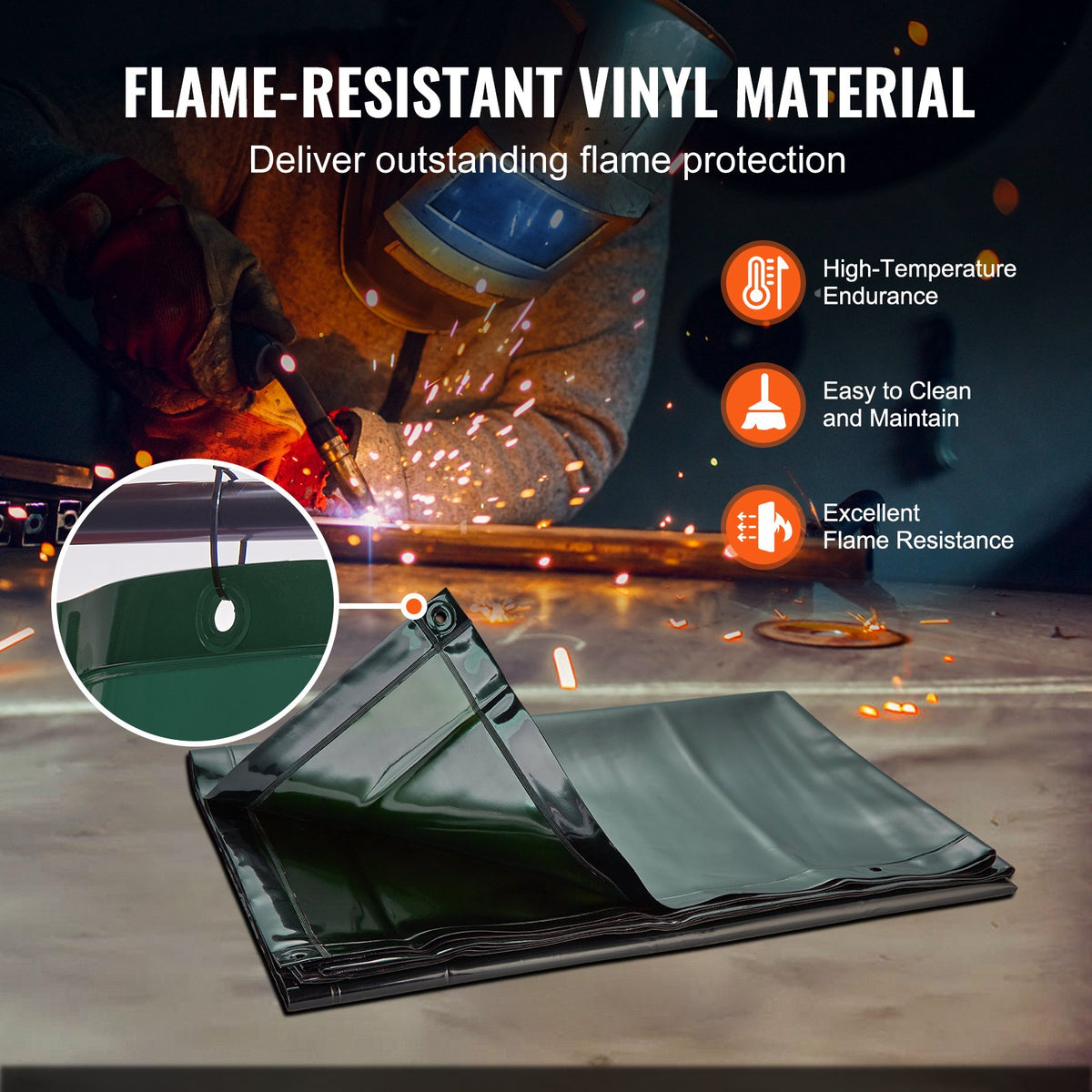 VEVOR Welding Screen with Frame, 6' x 6' Welding Curtain Screen, Flame-Resistant Vinyl Welding Protection Screen on 4 Swivel Wheels (2 Lockable), Moveable & Professional for Workshop/Industrial, Green - DMSHJPF6X6YC3B64MV0 - view 5