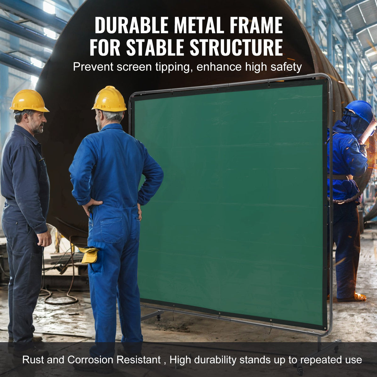 VEVOR Welding Screen with Frame, 6' x 6' Welding Curtain Screen, Flame-Resistant Vinyl Welding Protection Screen on 4 Swivel Wheels (2 Lockable), Moveable & Professional for Workshop/Industrial, Green - DMSHJPF6X6YC3B64MV0 - view 6
