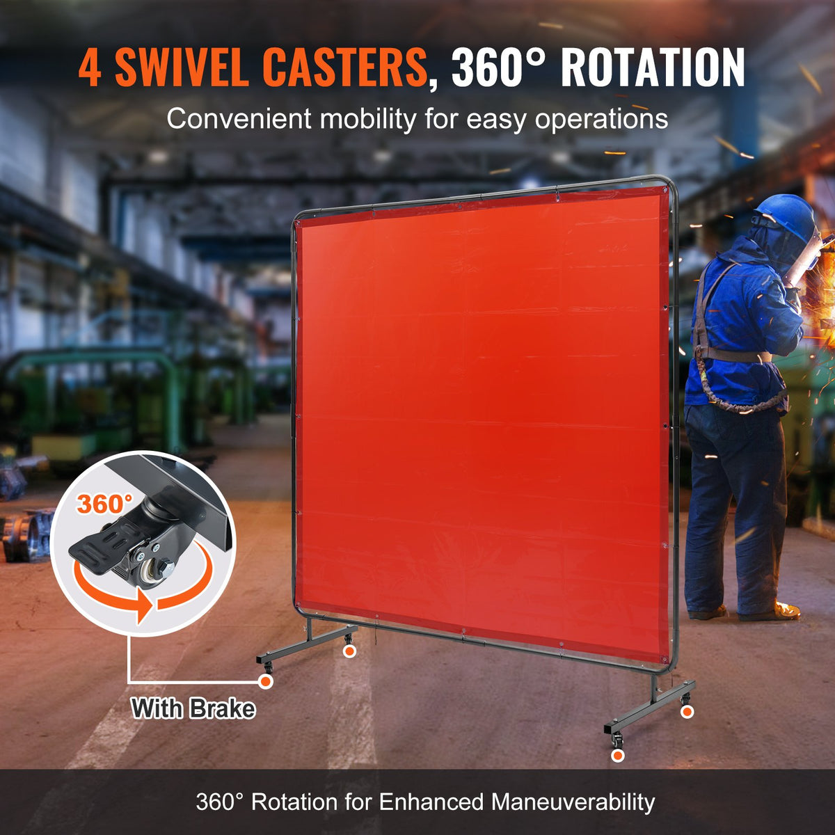VEVOR Welding Screen with Frame, 6' x 6' Welding Curtain Screen, Flame-Resistant Vinyl Welding Protection Screen on 4 Swivel Wheels (2 Lockable), Moveable & Professional for Workshop/Industrial, Red - DMSHJPF6X6YCSUE9VV0 - view 4
