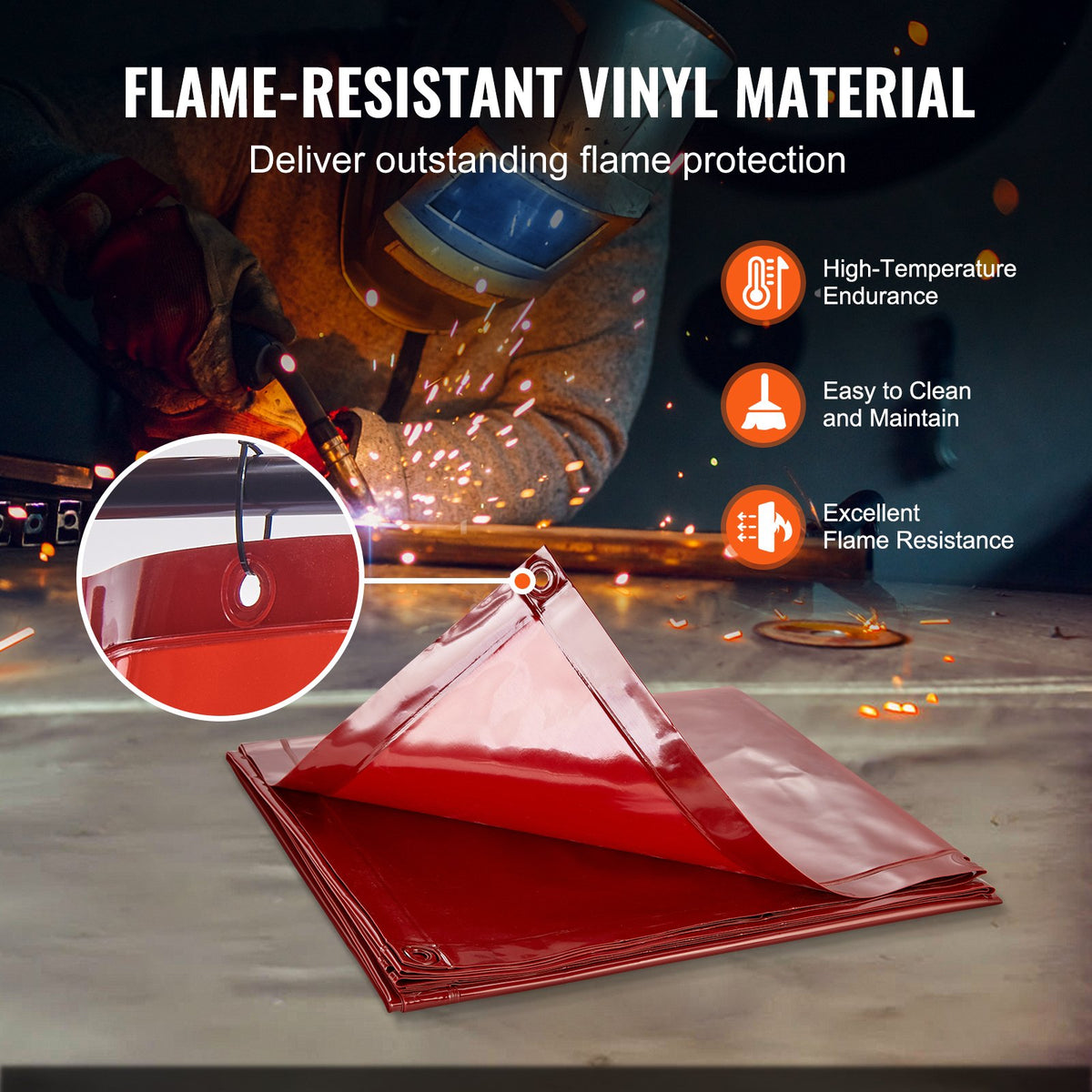 VEVOR Welding Screen with Frame, 6' x 6' Welding Curtain Screen, Flame-Resistant Vinyl Welding Protection Screen on 4 Swivel Wheels (2 Lockable), Moveable & Professional for Workshop/Industrial, Red - DMSHJPF6X6YCSUE9VV0 - view 5