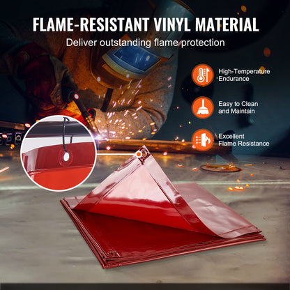 VEVOR Welding Screen with Frame, 6' x 6' Welding Curtain Screen, Flame-Resistant Vinyl Welding Protection Screen on 4 Swivel Wheels (2 Lockable), Moveable & Professional for Workshop/Industrial, Red - DMSHJPF6X6YCSUE9VV0 - view 5