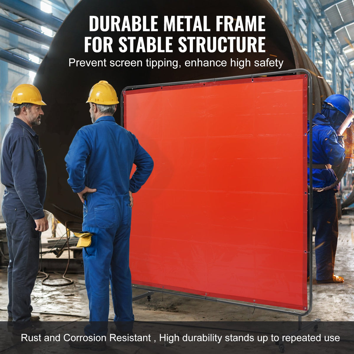 VEVOR Welding Screen with Frame, 6' x 6' Welding Curtain Screen, Flame-Resistant Vinyl Welding Protection Screen on 4 Swivel Wheels (2 Lockable), Moveable & Professional for Workshop/Industrial, Red - DMSHJPF6X6YCSUE9VV0 - view 6