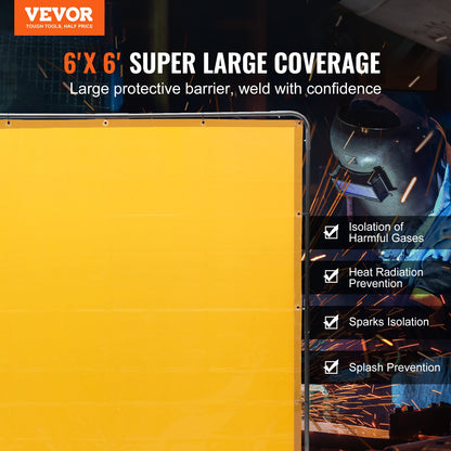 VEVOR Welding Screen with Frame, 6' x 6' Welding Curtain Screen, Flame-Resistant Vinyl Welding Protection Screen on 4 Swivel Wheel (2 Lockable), Moveable & Professional for Workshop/Industrial, Yellow - DMSHJPF6X6YCWE2S4V0 - view 3