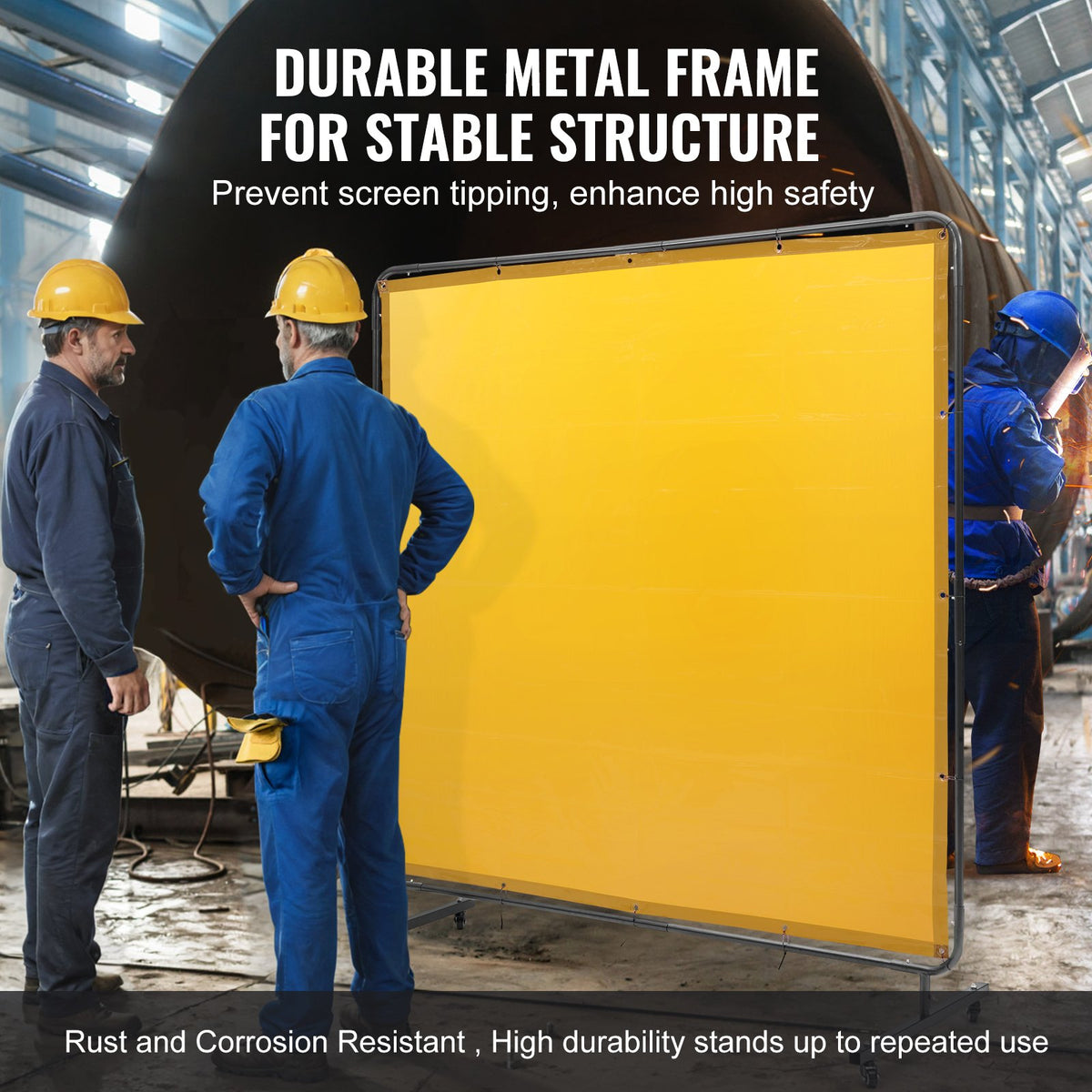 VEVOR Welding Screen with Frame, 6' x 6' Welding Curtain Screen, Flame-Resistant Vinyl Welding Protection Screen on 4 Swivel Wheel (2 Lockable), Moveable & Professional for Workshop/Industrial, Yellow - DMSHJPF6X6YCWE2S4V0 - view 6