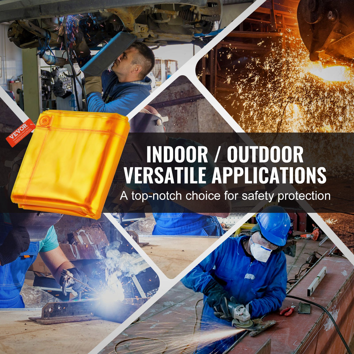 VEVOR Welding Screen with Frame, 6' x 6' Welding Curtain Screen, Flame-Resistant Vinyl Welding Protection Screen on 4 Swivel Wheel (2 Lockable), Moveable & Professional for Workshop/Industrial, Yellow - DMSHJPF6X6YCWE2S4V0 - view 7