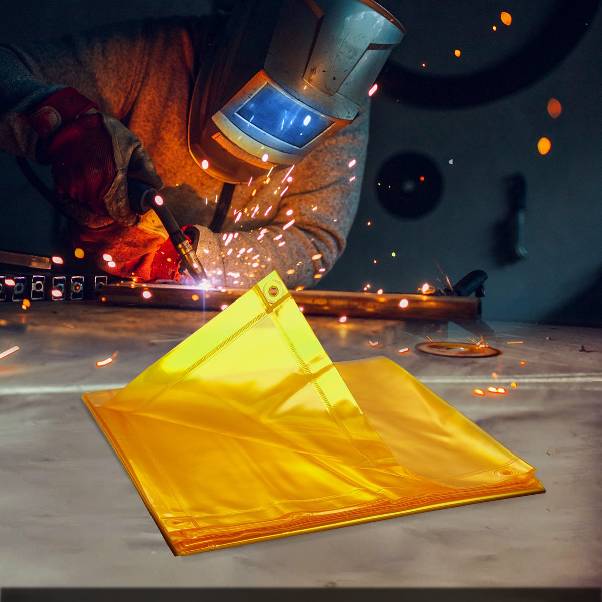 VEVOR Welding Screen with Frame, 6' x 6' Welding Curtain Screen, Flame-Resistant Vinyl Welding Protection Screen on 4 Swivel Wheel (2 Lockable), Moveable & Professional for Workshop/Industrial, Yellow - DMSHJPF6X6YCWE2S4V0 - view 9