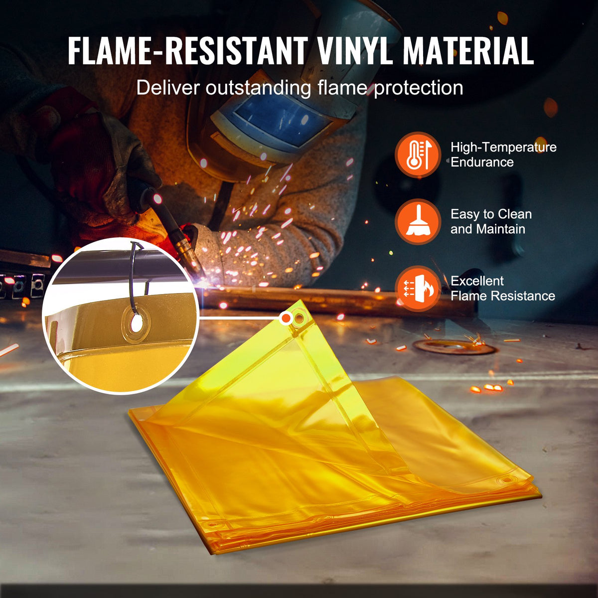 VEVOR Welding Screen with Frame, 6' x 8' Welding Curtain Screen, Flame-Resistant Vinyl Welding Protection Screen on 4 Swivel Wheel (2 Lockable), Moveable & Professional for Workshop/Industrial, Yellow - DMSHJPF6X8YC6Z0XNV0 - view 5