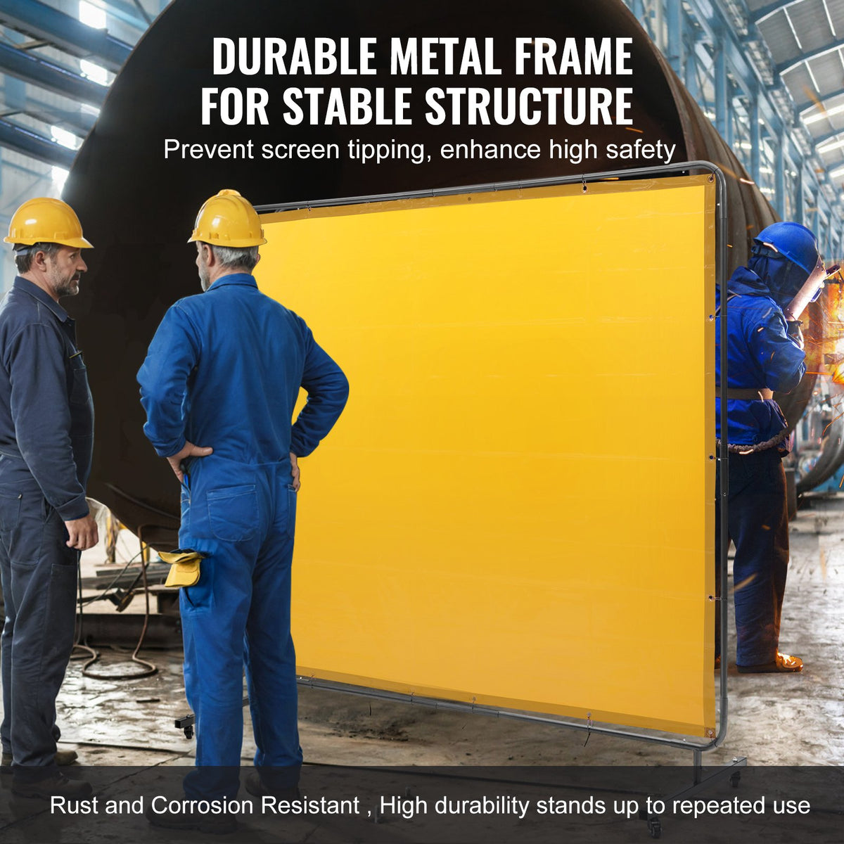 VEVOR Welding Screen with Frame, 6' x 8' Welding Curtain Screen, Flame-Resistant Vinyl Welding Protection Screen on 4 Swivel Wheel (2 Lockable), Moveable & Professional for Workshop/Industrial, Yellow - DMSHJPF6X8YC6Z0XNV0 - view 6