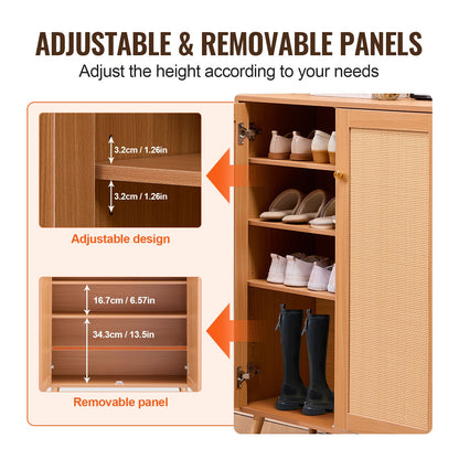 VEVOR Rattan Shoe Cabinet, 5 Tiers Shoe Storage Organizer with 2 Doors and Adjustable Shelves, 40.35" Tall Rattan Shoe Storage Entryway Cabinet Ideal for Entryway, Closet, Hallway, Light Wood Color - DMTBXJ2M293718WI7V0 - view 4