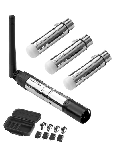 VEVOR DMX Wireless Receiver, 3 Receivers & 1 Transmitter, 2.4G ISM Band, 656 ft Transmission Range, with Bag and Adapter, Wireless Stage Lighting Control, for LED Stage Party DJ Bar Lighting, Silver - DMXWXJSQFSJSF91ZTV1 - view 1