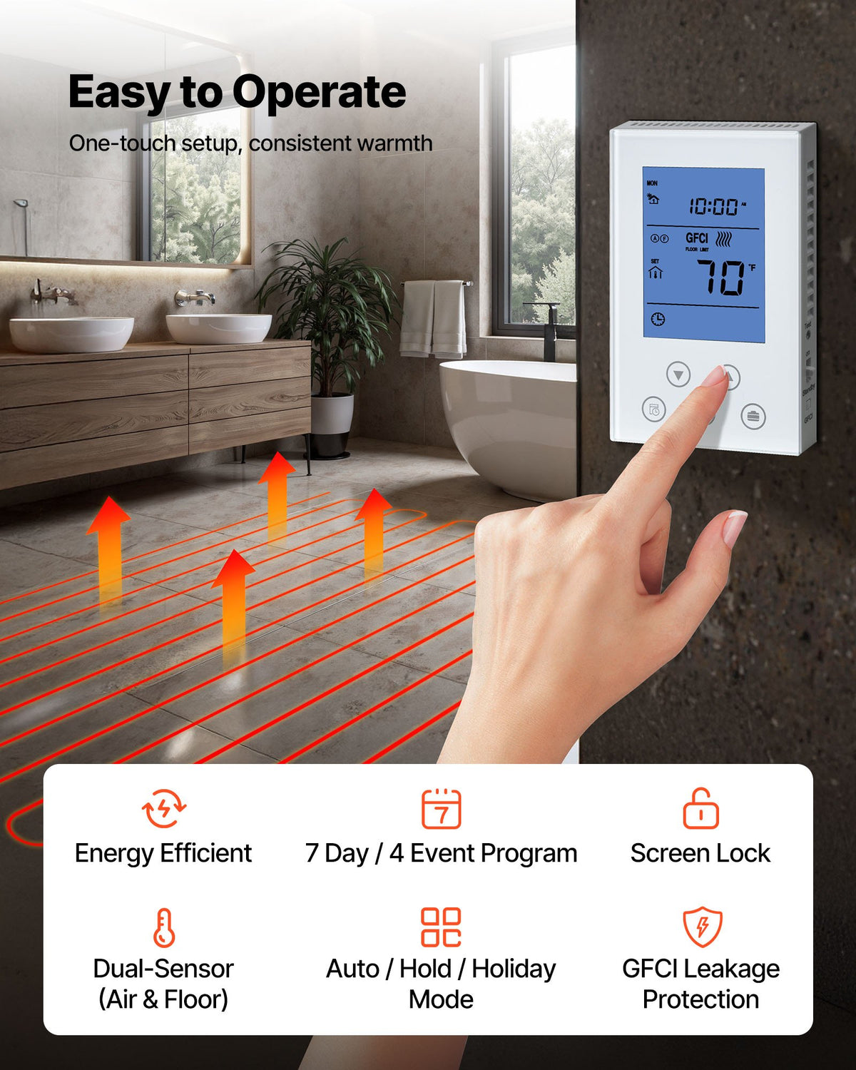 VEVOR 80 sqft Floor Heating Mat System, 120V Electric Radiant Heated Floor System, with Decoupling Membrane & Smart Control Thermostat & Alarm, Easy Installation for Tile, Stone, Vinyl - DNDLJOMTJHJO2WP74001V6 - view 5
