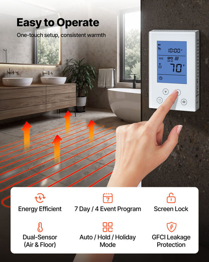 VEVOR 80 sqft Floor Heating Mat System, 120V Electric Radiant Heated Floor System, with Decoupling Membrane & Smart Control Thermostat & Alarm, Easy Installation for Tile, Stone, Vinyl - DNDLJOMTJHJO2WP74001V6 - view 5