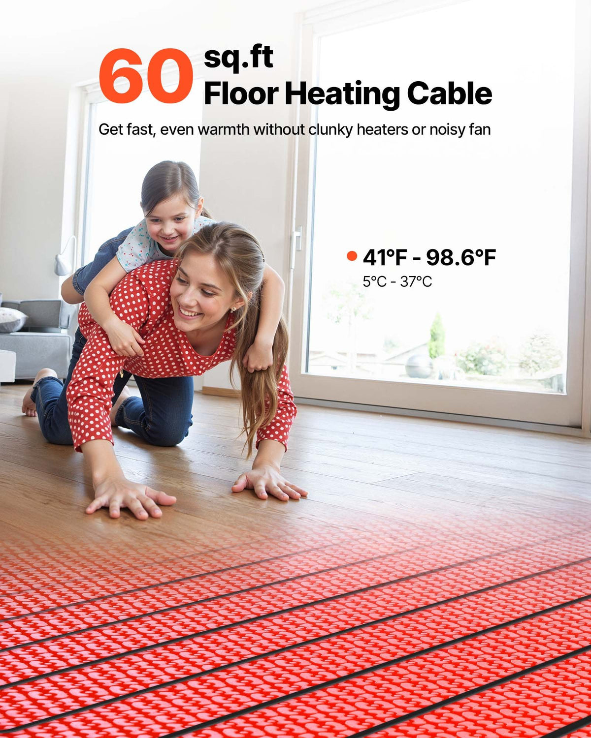 VEVOR 60 sqft Floor Heating Mat System, 120V Electric Radiant Heated Floor System, with Decoupling Membrane & Smart Control Thermostat & Alarm, Easy Installation for Tile, Stone, Vinyl - DNDLJOMTJHJOMF7BZ001V6 - view 3