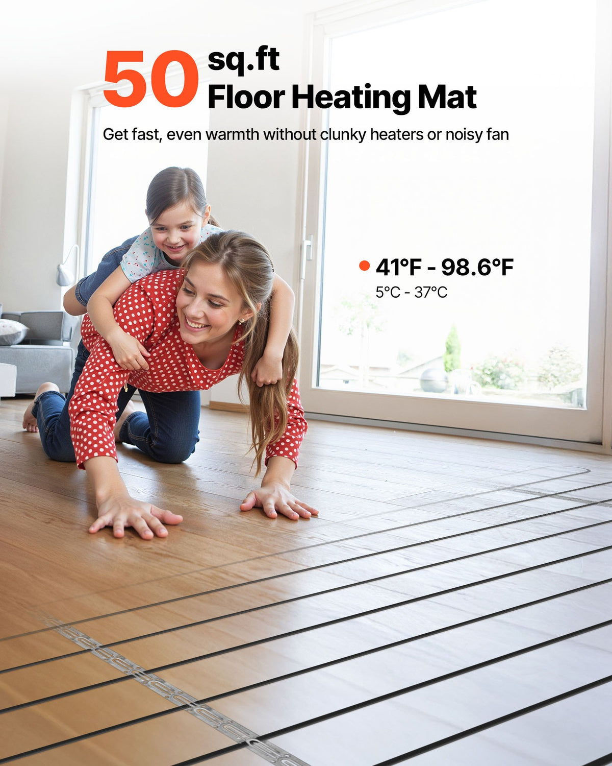 VEVOR 50 sqft Underfloor Heating Cable Kit, 120V Electric Radiant Heated Floor System, with Smart Control Thermostat & Alarm, Easy Installation for Tile, Stone, Vinyl, Home Improvement - DNJRXLTJHCMPKBGS8001V6 - view 3