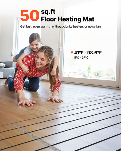 VEVOR 50 sqft Underfloor Heating Cable Kit, 120V Electric Radiant Heated Floor System, with Smart Control Thermostat & Alarm, Easy Installation for Tile, Stone, Vinyl, Home Improvement - DNJRXLTJHCMPKBGS8001V6 - view 3