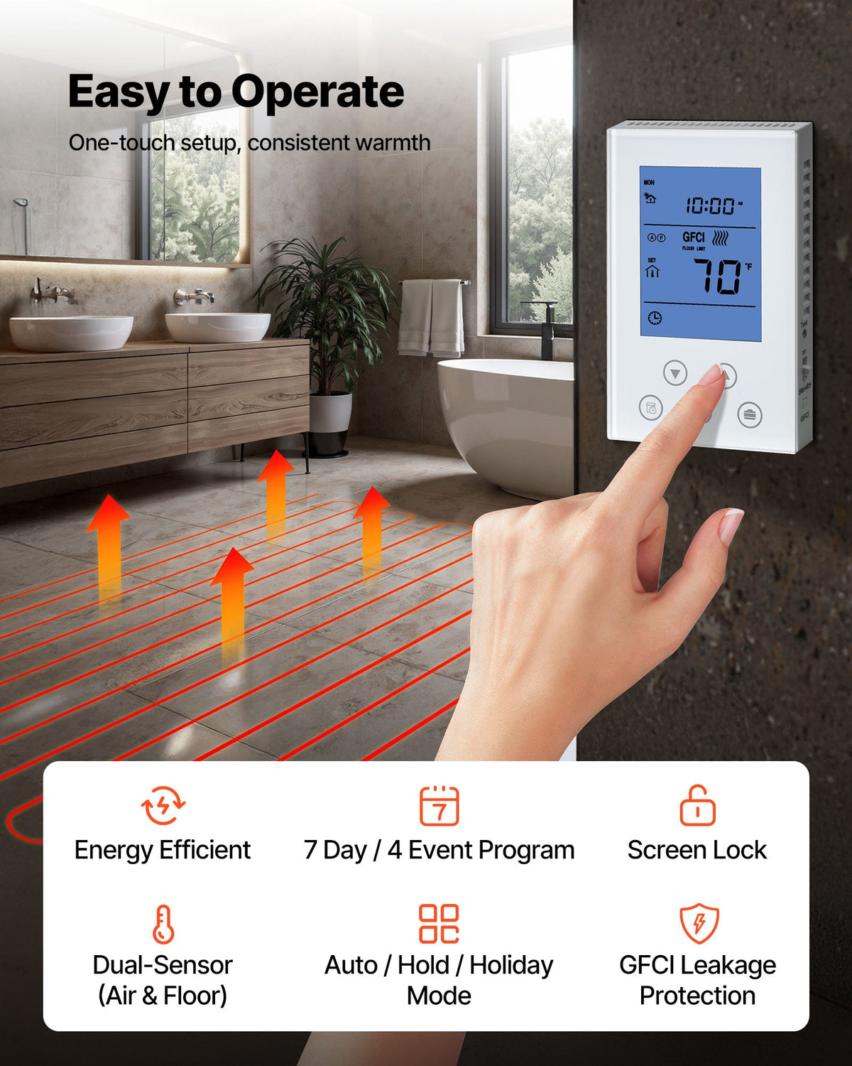 VEVOR 50 sqft Underfloor Heating Cable Kit, 120V Electric Radiant Heated Floor System, with Smart Control Thermostat & Alarm, Easy Installation for Tile, Stone, Vinyl, Home Improvement - DNJRXLTJHCMPKBGS8001V6 - view 5