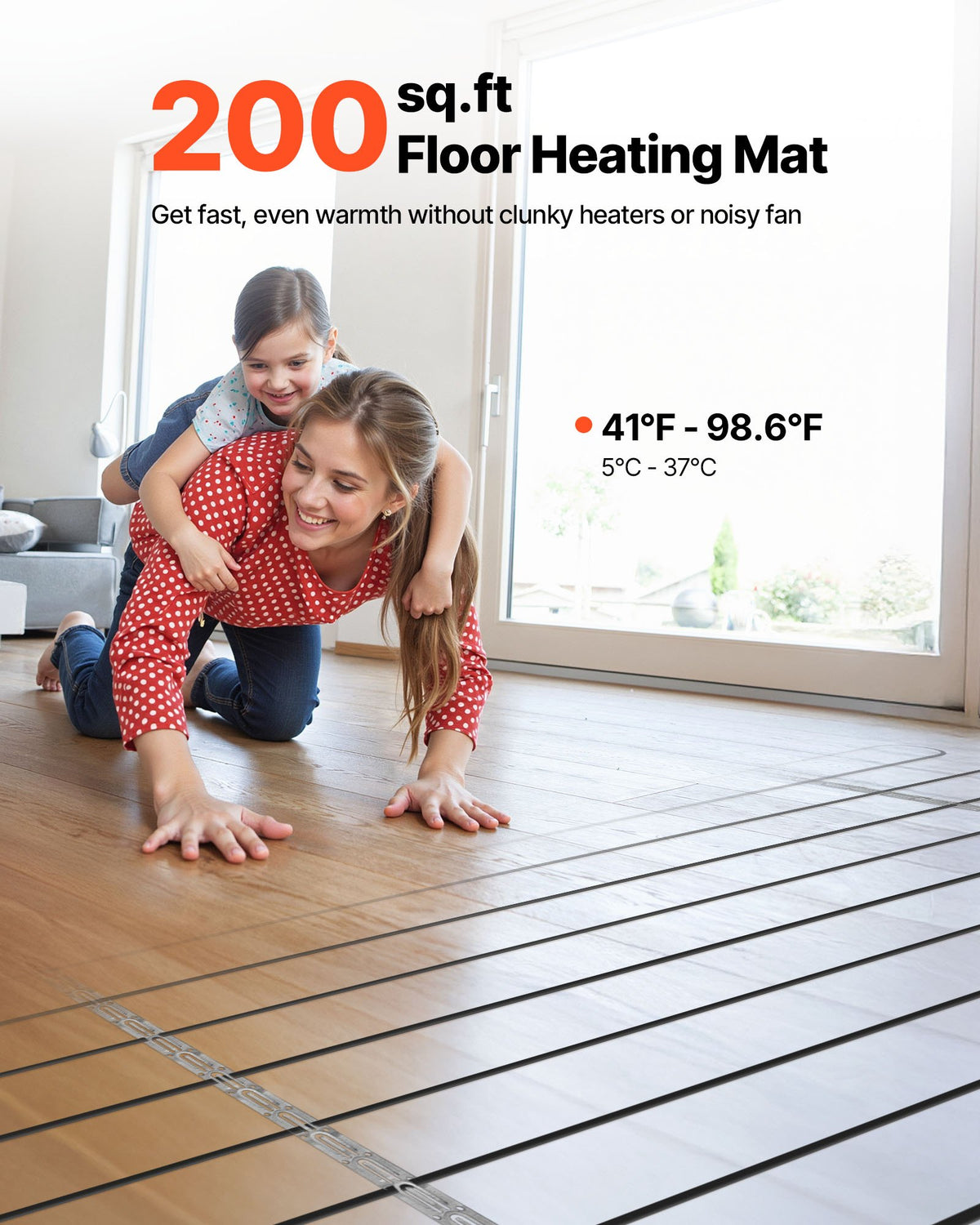 VEVOR 200 sqft Underfloor Heating Cable Kit, 240V Electric Radiant Heated Floor System, with Smart Control Thermostat & Alarm, Easy Installation for Tile, Stone, Vinyl, Home Improvement - DNJRXLTJHCMPOVK6S001V7 - view 3