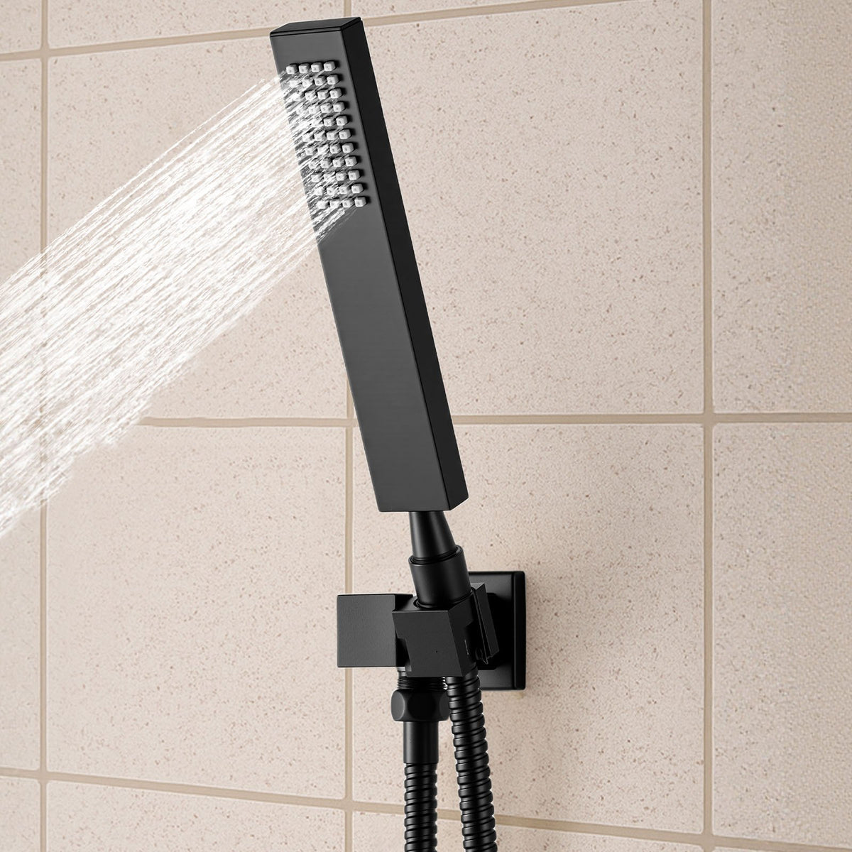 VEVOR Shower Faucet Set, 16 Inch Thermostatic Ceiling Mount Rainfall Shower System with 6 Body Jets and Handheld Spray, Rotatable 3-Function Rain Head Complete Brass Valve and Trim Kit, Matte Black - DPBPHSPHSTZX9PG8O001V0 - view 9