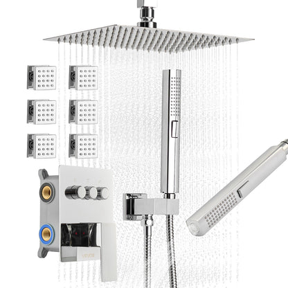 VEVOR Shower Faucet Set, 10 Inch Ceiling Mount Rainfall Shower System with 6 Body Jets and 2 in 1 Handheld Spray, Rotatable 3-Function Rain Head System Set, Complete Brass Valve and Trim Kit, Chrome - DPBPHSPHSTZXYOBAB001V0 - view 1