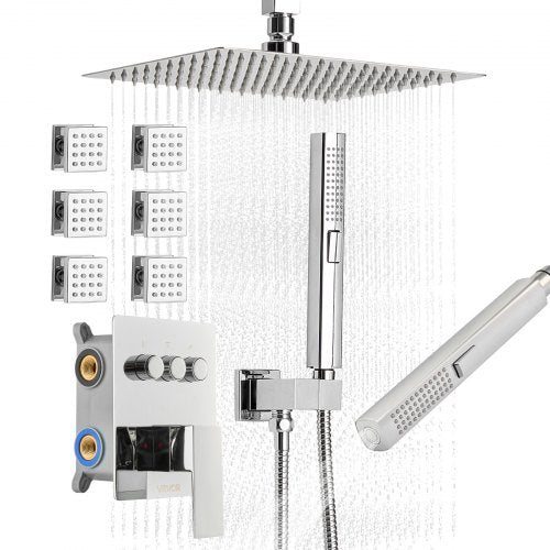 VEVOR Shower Faucet Set, 10 Inch Ceiling Mount Rainfall Shower System with 6 Body Jets and 2 in 1 Handheld Spray, Rotatable 3-Function Rain Head System Set, Complete Brass Valve and Trim Kit, Chrome - DPBPHSPHSTZXYOBAB001V0 - view 2