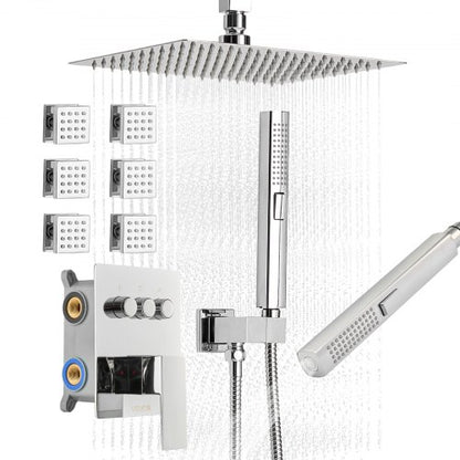 VEVOR Shower Faucet Set, 10 Inch Ceiling Mount Rainfall Shower System with 6 Body Jets and 2 in 1 Handheld Spray, Rotatable 3-Function Rain Head System Set, Complete Brass Valve and Trim Kit, Chrome - DPBPHSPHSTZXYOBAB001V0 - view 2