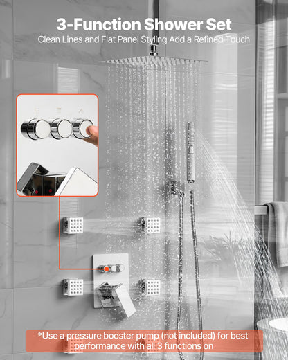 VEVOR Shower Faucet Set, 10 Inch Ceiling Mount Rainfall Shower System with 6 Body Jets and 2 in 1 Handheld Spray, Rotatable 3-Function Rain Head System Set, Complete Brass Valve and Trim Kit, Chrome - DPBPHSPHSTZXYOBAB001V0 - view 3
