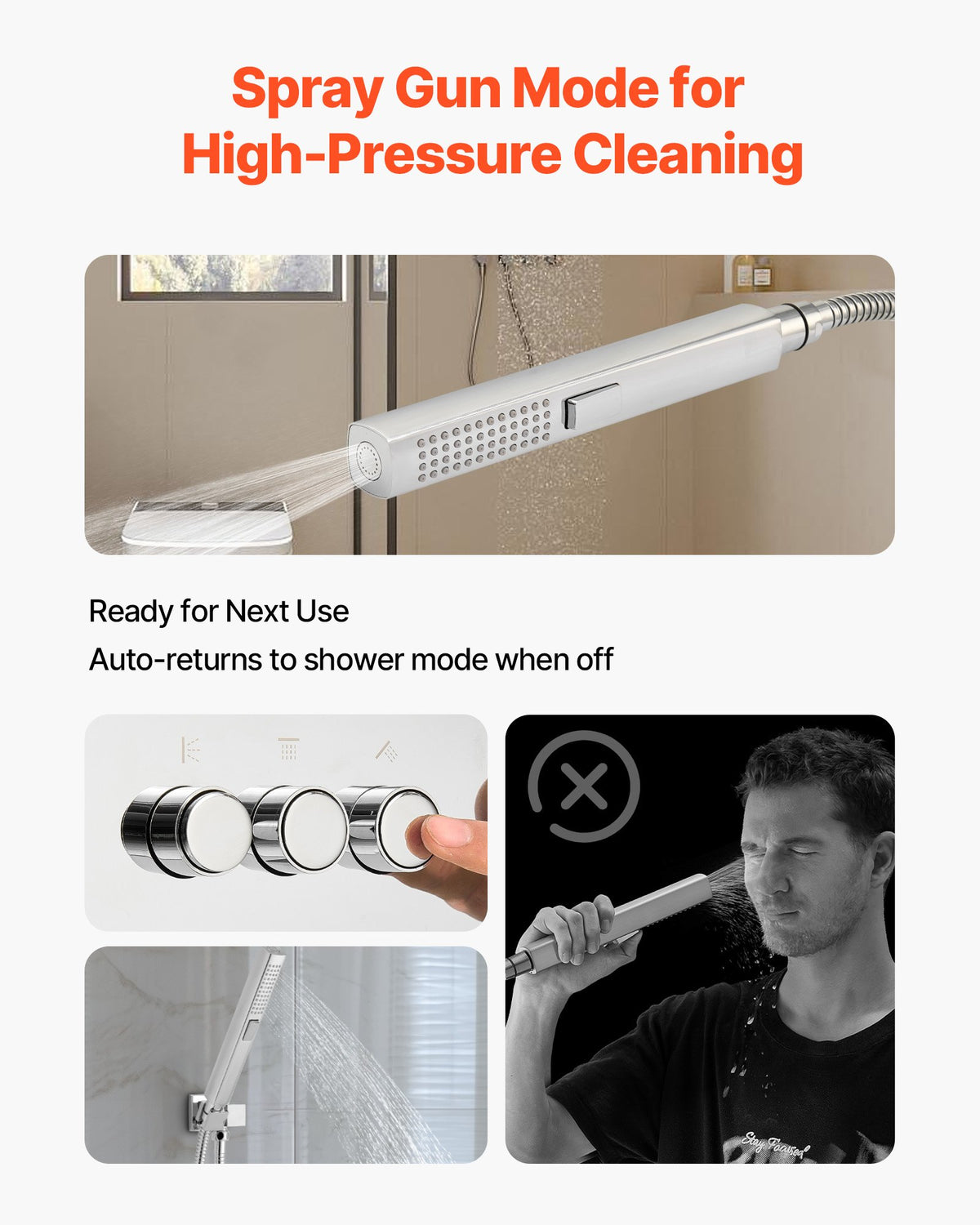 VEVOR Shower Faucet Set, 10 Inch Ceiling Mount Rainfall Shower System with 6 Body Jets and 2 in 1 Handheld Spray, Rotatable 3-Function Rain Head System Set, Complete Brass Valve and Trim Kit, Chrome - DPBPHSPHSTZXYOBAB001V0 - view 4
