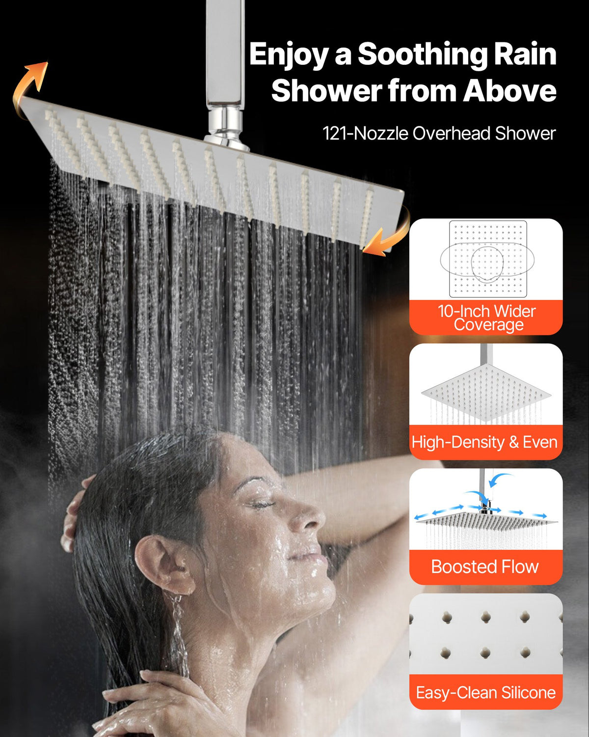 VEVOR Shower Faucet Set, 10 Inch Ceiling Mount Rainfall Shower System with 6 Body Jets and 2 in 1 Handheld Spray, Rotatable 3-Function Rain Head System Set, Complete Brass Valve and Trim Kit, Chrome - DPBPHSPHSTZXYOBAB001V0 - view 6