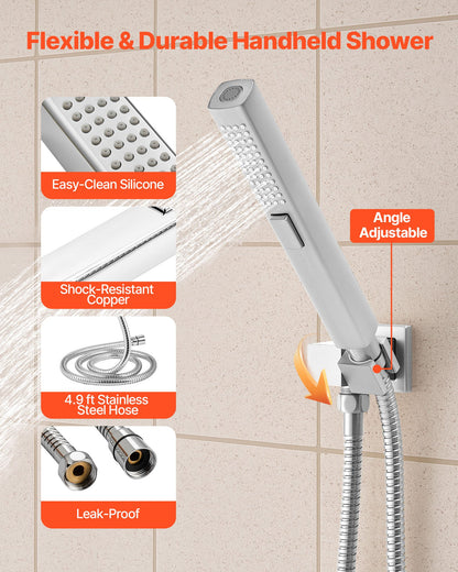VEVOR Shower Faucet Set, 10 Inch Ceiling Mount Rainfall Shower System with 6 Body Jets and 2 in 1 Handheld Spray, Rotatable 3-Function Rain Head System Set, Complete Brass Valve and Trim Kit, Chrome - DPBPHSPHSTZXYOBAB001V0 - view 7