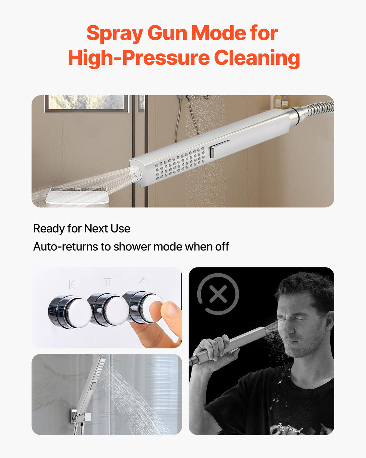VEVOR Shower Faucet Set, 12 Inch Thermostatic Ceiling Mount Rainfall Shower System with 6 Inch Wall Mount Head and 2 in 1 Handheld Spray, 3-Function Dual Rain Head Brass Valve and Trim Kit, Chrome - DPCPHSPHSTZXA4SHI001V0 - view 5