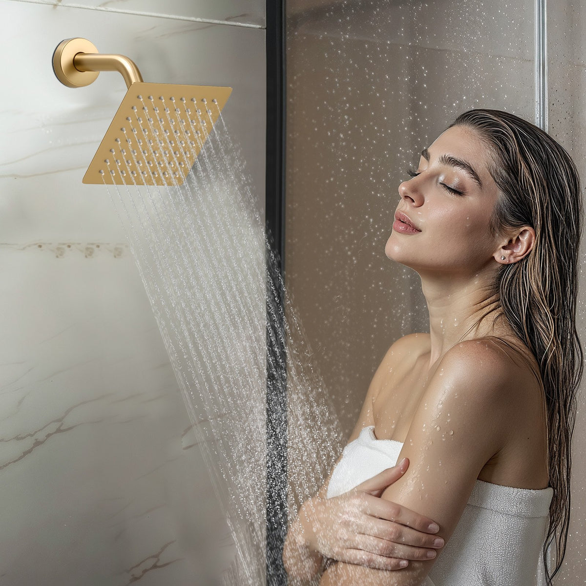 VEVOR Shower Faucet Set, 12 Inch Thermostatic Ceiling Mount Rainfall Shower System with 6 Inch Wall Mount Head and 2 in 1 Handheld Spray, 3-Function Dual Rain Head Brass Valve Trim Kit, Brushed Gold - DPCPHSPHSTZXFIWQI001V0 - view 9