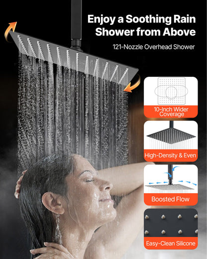 VEVOR Shower Faucet Set, 10 Inch Ceiling Mount Rainfall Shower System with 6 Inch Wall Mount Head and 2 in 1 Handheld Spray, Rotatable 3-Function Dual Rain Head Brass Valve and Trim Kit, Matte Black - DPCPHSPHSTZXNKWAI001V0 - view 5