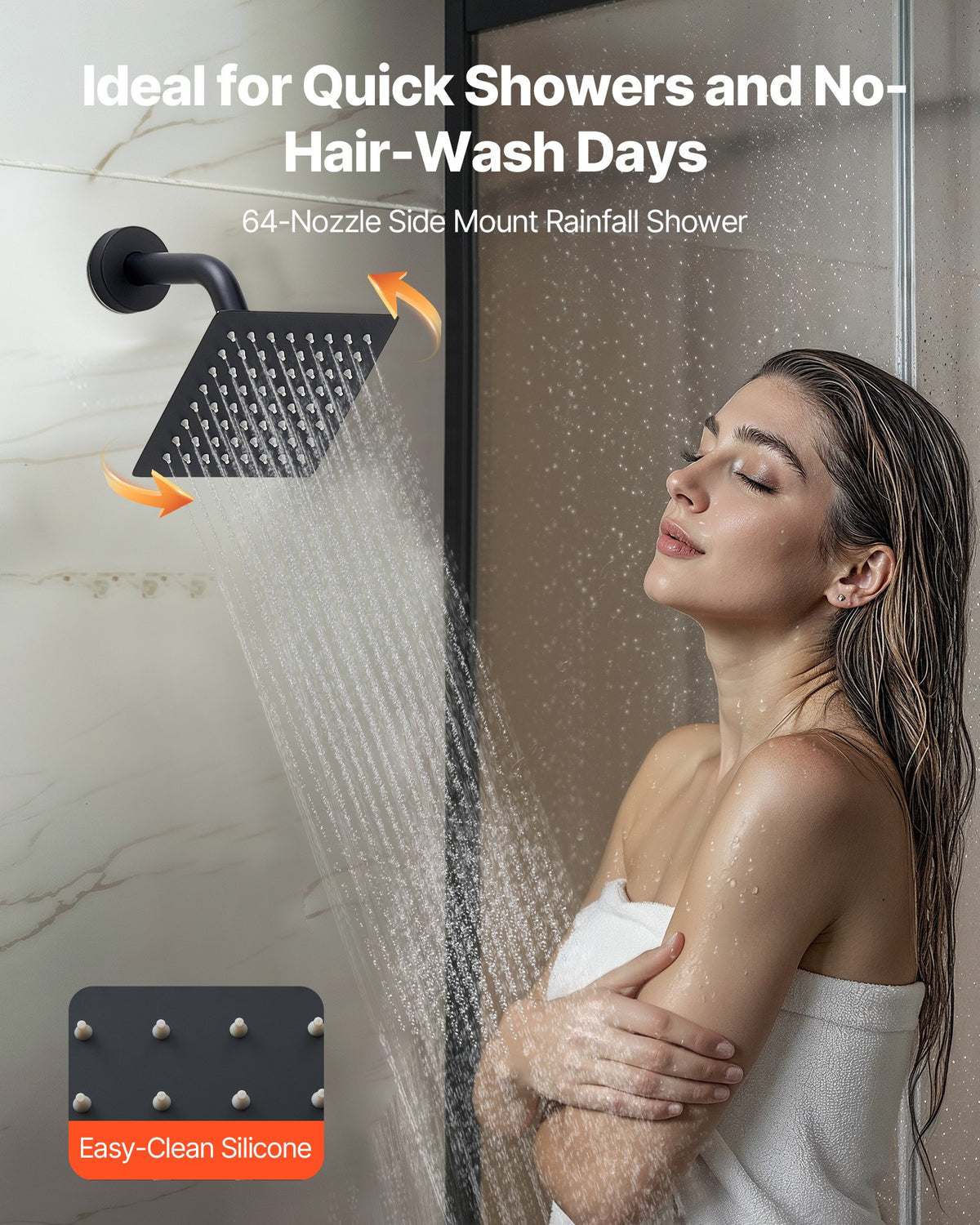 VEVOR Shower Faucet Set, 10 Inch Ceiling Mount Rainfall Shower System with 6 Inch Wall Mount Head and 2 in 1 Handheld Spray, Rotatable 3-Function Dual Rain Head Brass Valve and Trim Kit, Matte Black - DPCPHSPHSTZXNKWAI001V0 - view 6