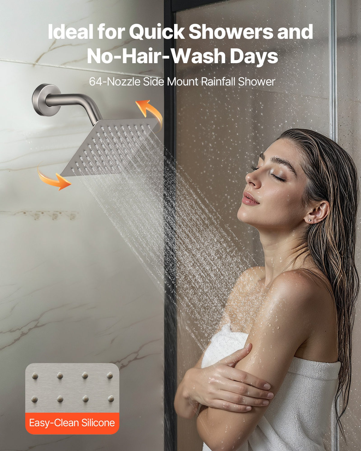 VEVOR Shower Faucet Set, 12 Inch Ceiling Mount Rainfall Shower System with 6 Inch Wall Mount Head and 4 in 1 Handheld Spray, Rotatable 3-Function Dual Rain Head Brass Valve & Trim Kit, Brushed Nickel - DPCPHSPHSTZXSBOUZ001V0 - view 7