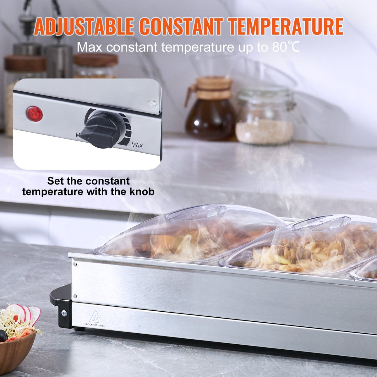 VEVOR Electric Buffet Server & Food Warmer, 25.6" x 15" Portable Stainless Steel Chafing Dish Set with Temp Control & Oven-Safe Pan, Perfect for Catering, Parties, Events, Entertaining, Silver, ETL - DPJRG640364MMQ28AV1 - view 3