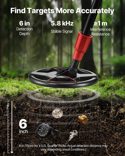 VEVOR Metal Detector, 6", Lightweight Metal Detector with LCD Display, IP68 Waterproof Search Coil, Adjustable 22.8"-33.8" High Accuracy Gold Detector, Easy to Use, for Detecting Gold Treasure Hunting - DPJSTCQ6INCHV1VUS001V9 - view 3