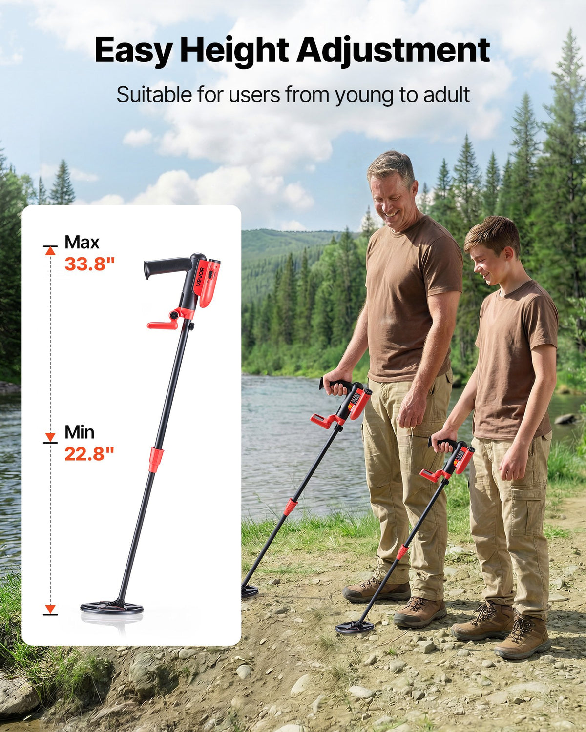 VEVOR Metal Detector, 6", Lightweight Metal Detector with LCD Display, IP68 Waterproof Search Coil, Adjustable 22.8"-33.8" High Accuracy Gold Detector, Easy to Use, for Detecting Gold Treasure Hunting - DPJSTCQ6INCHV1VUS001V9 - view 6