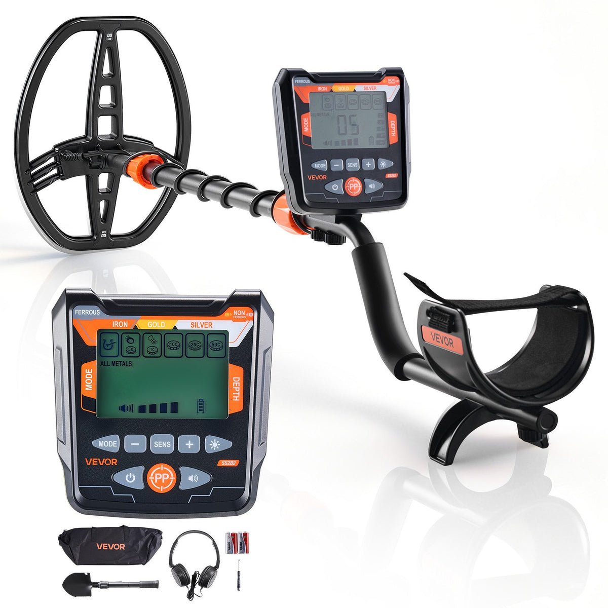 VEVOR Metal Detector for Adults, 10", Professional High Accuracy Gold Detector, IP68 Waterproof Search Coil with Display, Headphones, 5 Modes, Adjustable Length, for Detecting Gold Treasure Hunting - DPJSTCQJB10ID7GHN001V9 - view 1