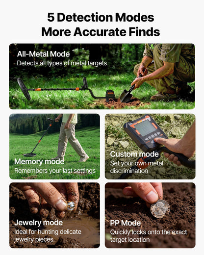 VEVOR Metal Detector for Adults, 10", Professional High Accuracy Gold Detector, IP68 Waterproof Search Coil with Display, Headphones, 5 Modes, Adjustable Length, for Detecting Gold Treasure Hunting - DPJSTCQJB10ID7GHN001V9 - view 4