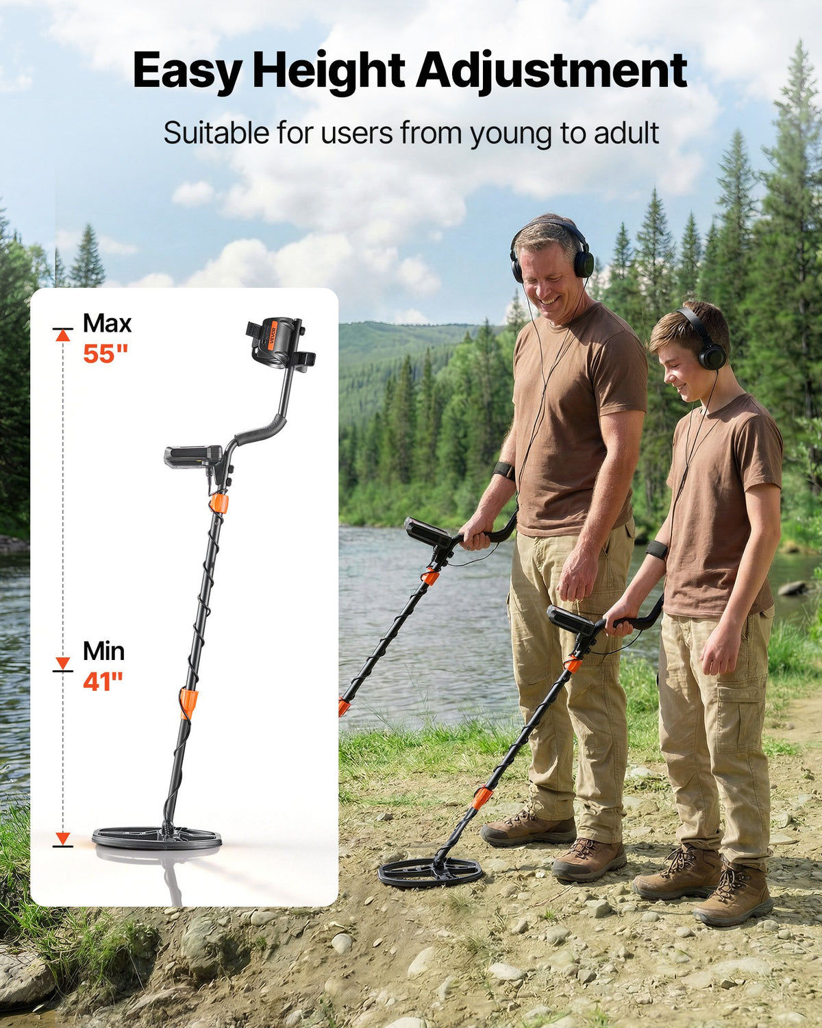 VEVOR Metal Detector for Adults, 10", Professional High Accuracy Gold Detector, IP68 Waterproof Search Coil with Display, Headphones, 5 Modes, Adjustable Length, for Detecting Gold Treasure Hunting - DPJSTCQJB10ID7GHN001V9 - view 6