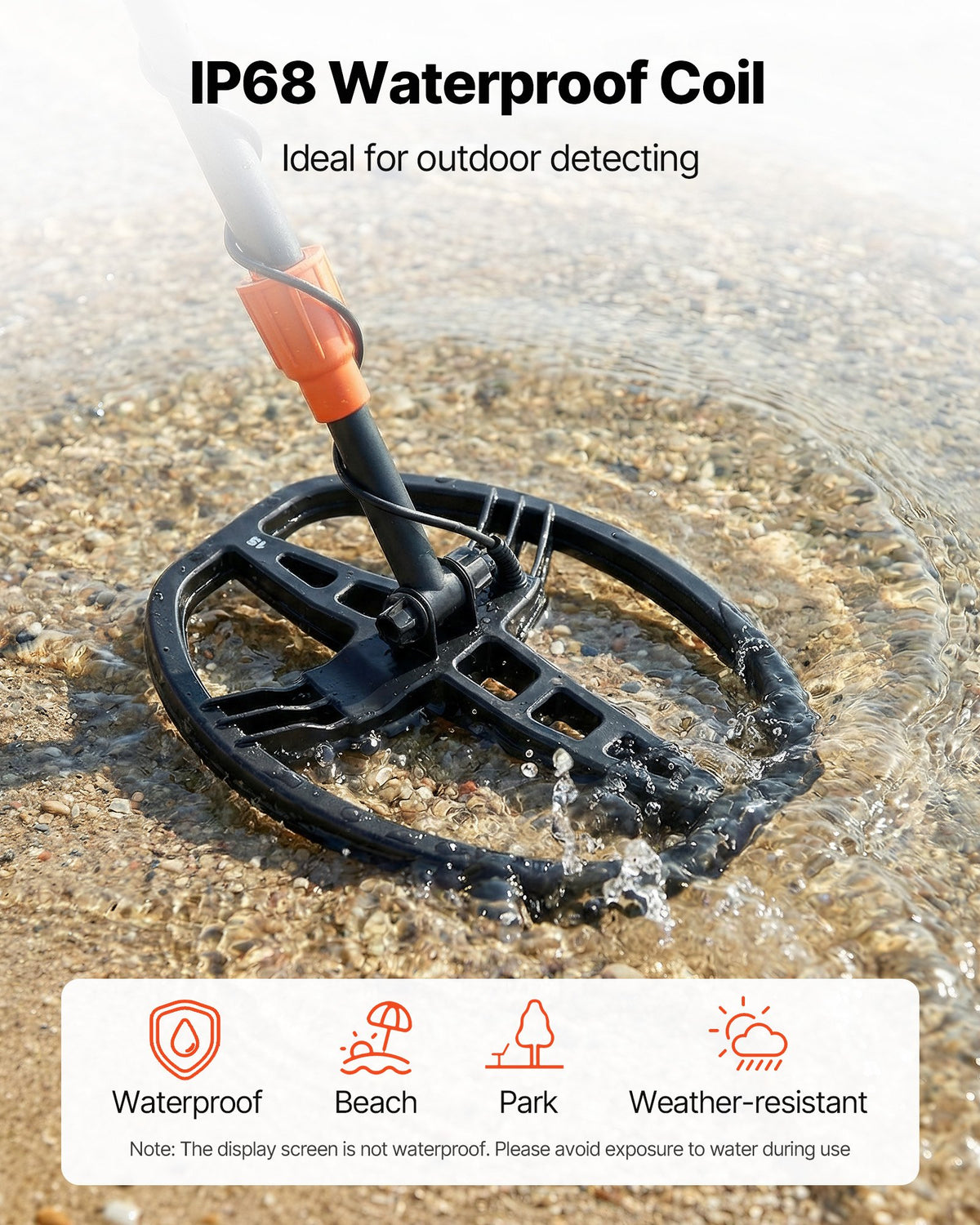 VEVOR Metal Detector for Adults, 10", Professional High Accuracy Gold Detector, IP68 Waterproof Search Coil with Display, Headphones, 5 Modes, Adjustable Length, for Detecting Gold Treasure Hunting - DPJSTCQJB10ID7GHN001V9 - view 7