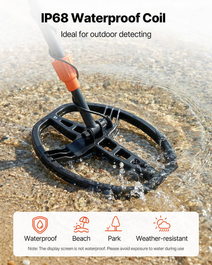 VEVOR Metal Detector for Adults, 10", Professional High Accuracy Gold Detector, IP68 Waterproof Search Coil with Display, Headphones, 5 Modes, Adjustable Length, for Detecting Gold Treasure Hunting - DPJSTCQJB10ID7GHN001V9 - view 7