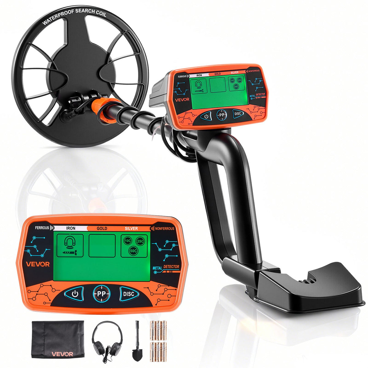 VEVOR Metal Detector for Adults, 8", Professional High Accuracy Gold Detector, IP68 Waterproof Search Coil with Display, Headphones, 3 Modes, Adjustable Length, for Detecting Gold Treasure Hunting - DPJSTCQJB8INL7VXF001V9 - view 1