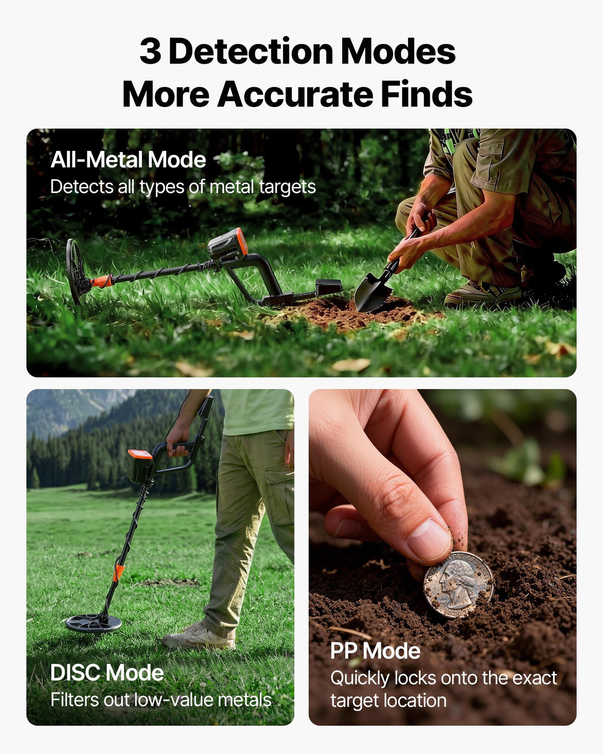 VEVOR Metal Detector for Adults, 8", Professional High Accuracy Gold Detector, IP68 Waterproof Search Coil with Display, Headphones, 3 Modes, Adjustable Length, for Detecting Gold Treasure Hunting - DPJSTCQJB8INL7VXF001V9 - view 4