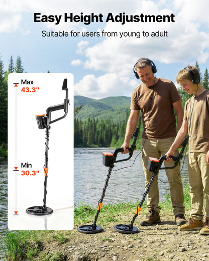 VEVOR Metal Detector for Adults, 8", Professional High Accuracy Gold Detector, IP68 Waterproof Search Coil with Display, Headphones, 3 Modes, Adjustable Length, for Detecting Gold Treasure Hunting - DPJSTCQJB8INL7VXF001V9 - view 6